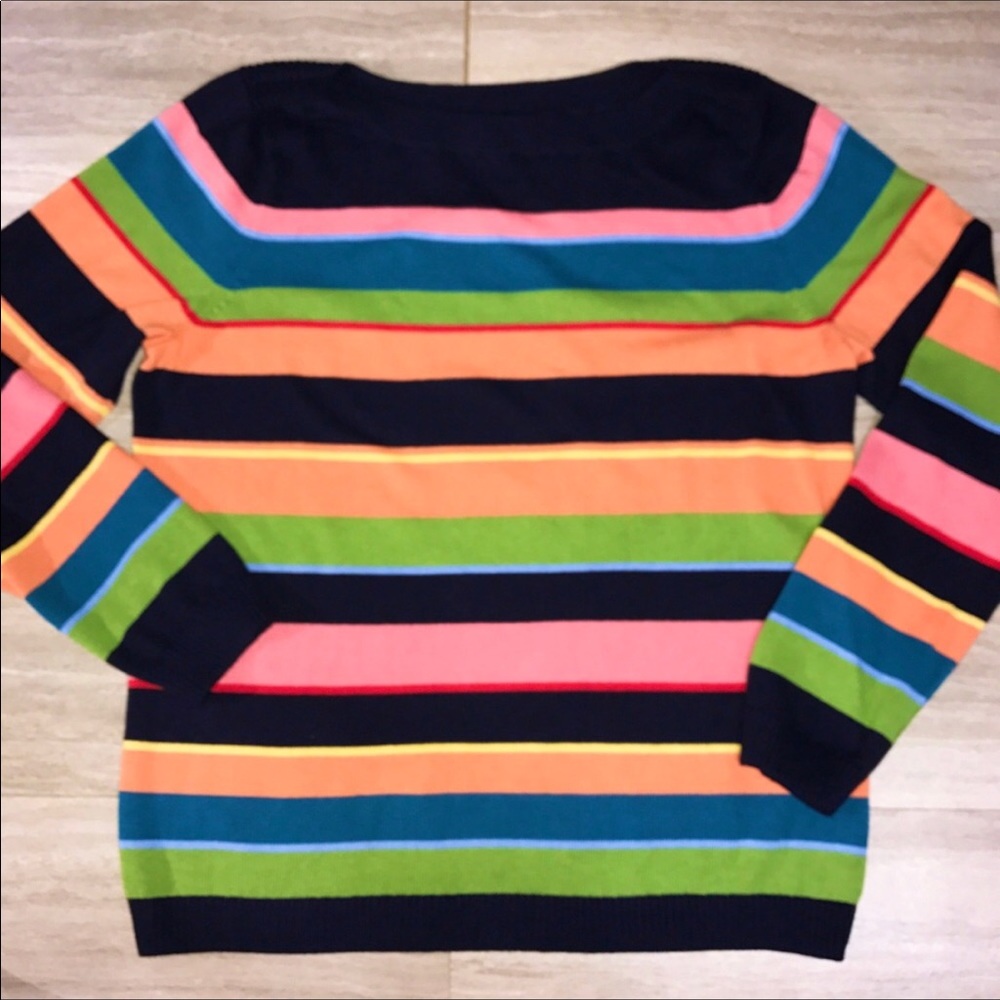 SOLD-Talbots Navy Blue & Pink Striped Sweater - Picture 2 of 6